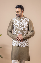 Olive Floral Vest & Kurta Set