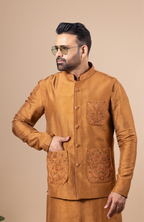 Copper Embroidered Pocket Vest & Kurta Set
