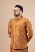Copper Embroidered Pocket Vest & Kurta Set
