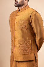 Copper Embroidered Pocket Vest & Kurta Set