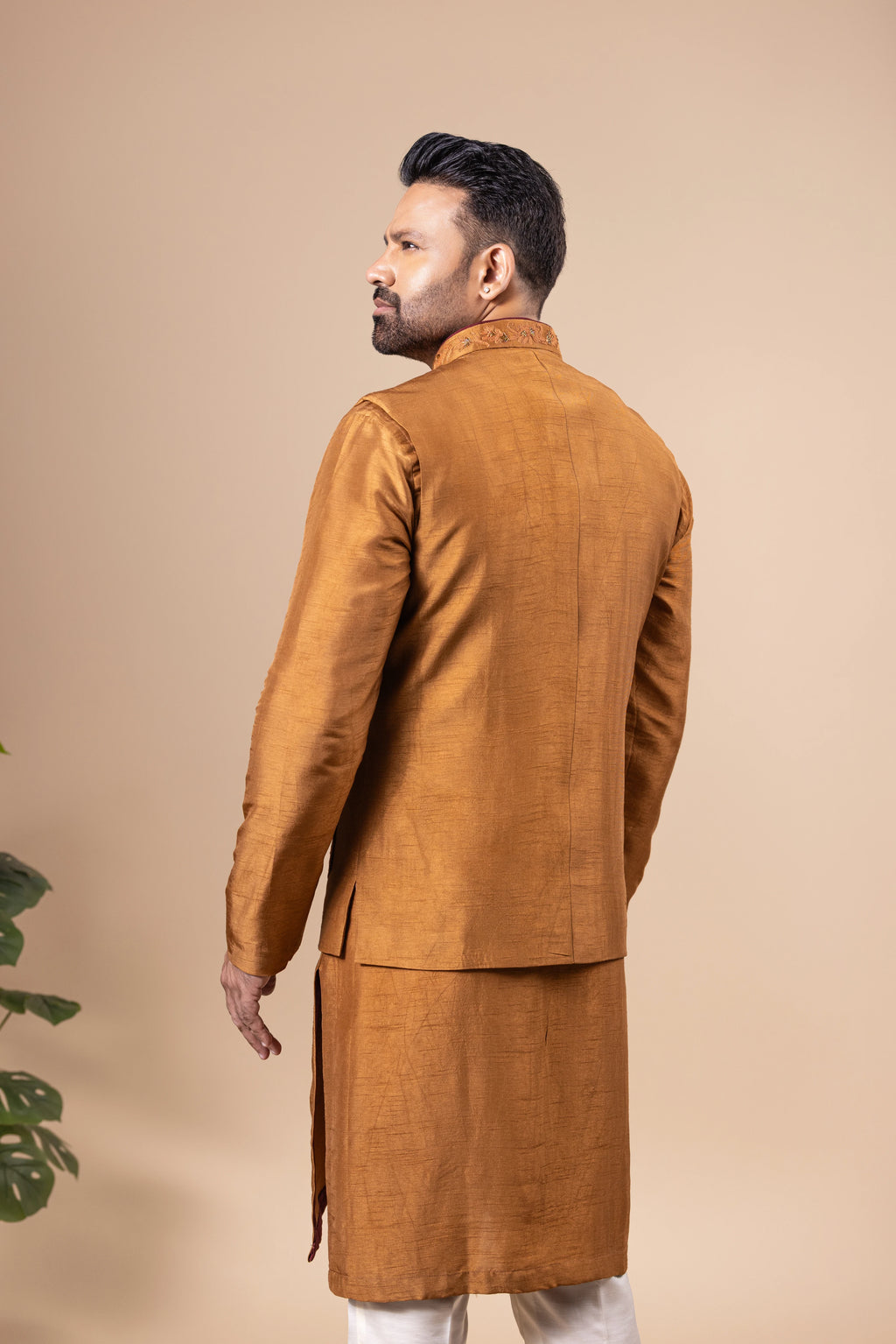 Copper Embroidered Pocket Vest & Kurta Set