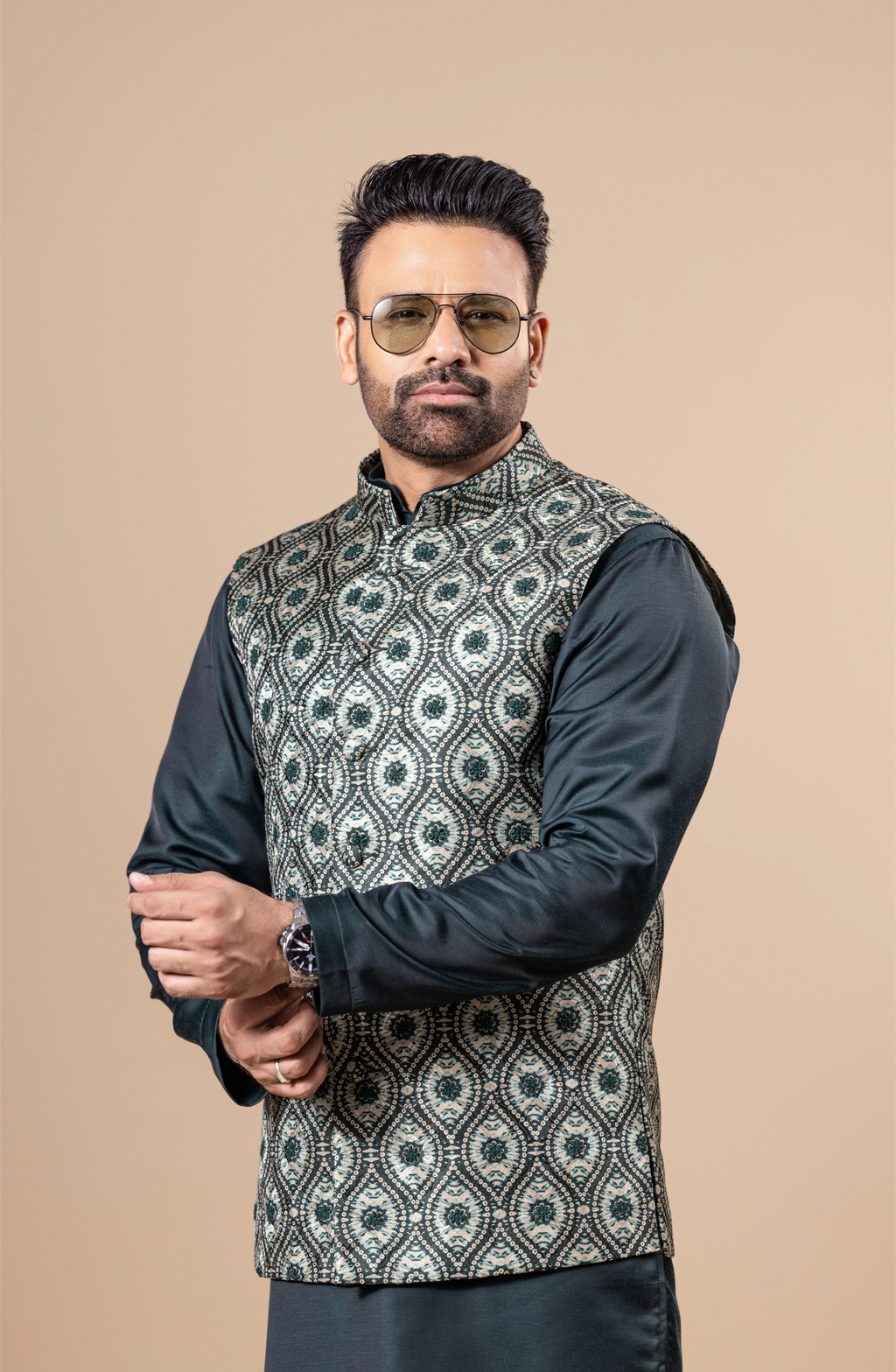 Emerald Ogee Vest & Kurta Set