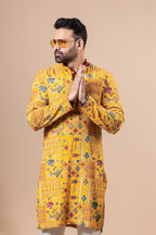 Mustard Patchwork Floral Kurta Set
