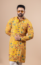 Mustard Patchwork Floral Kurta Set
