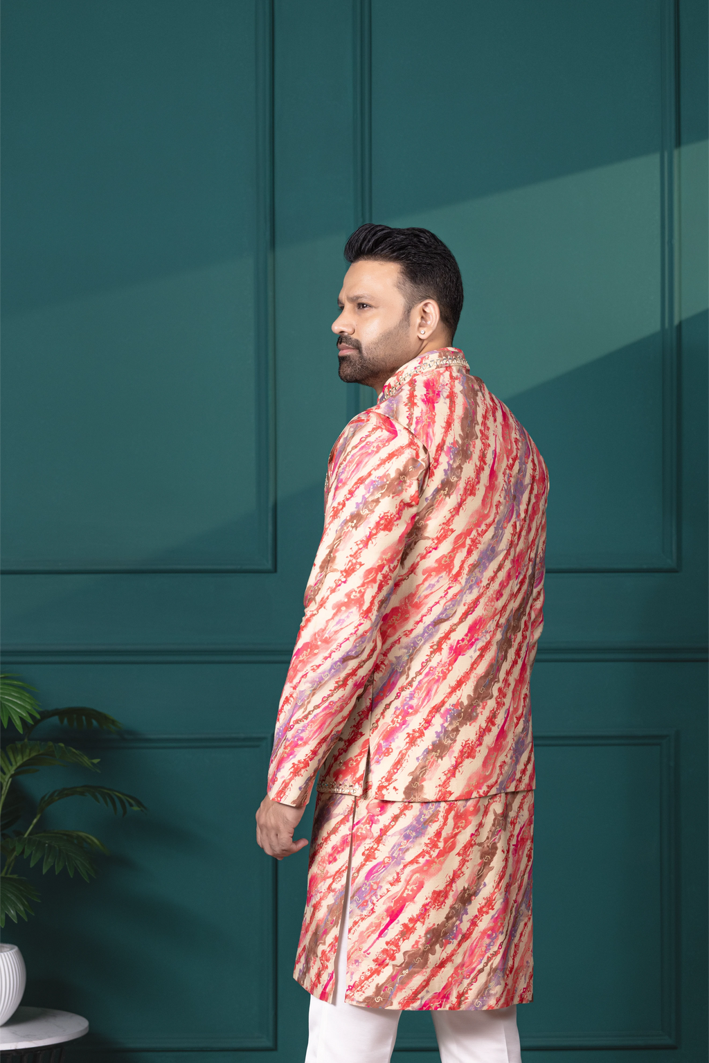 Coral Brushstroke Vest & Kurta Set