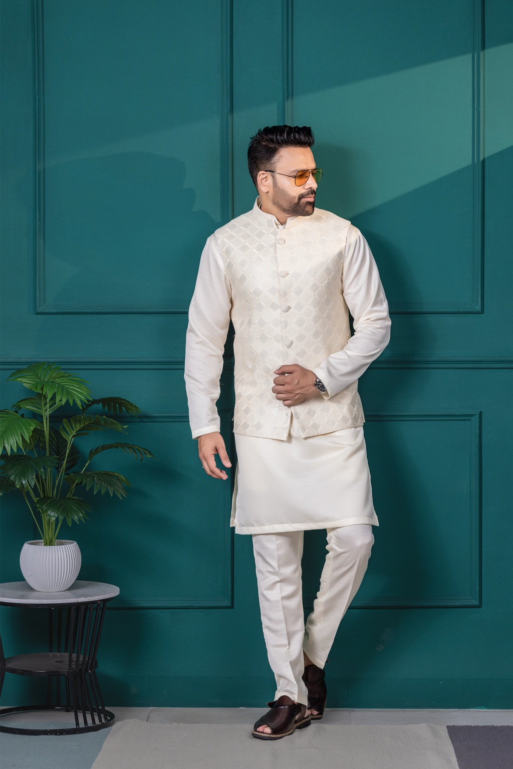 Ivory Diamond Vest & Kurta Set