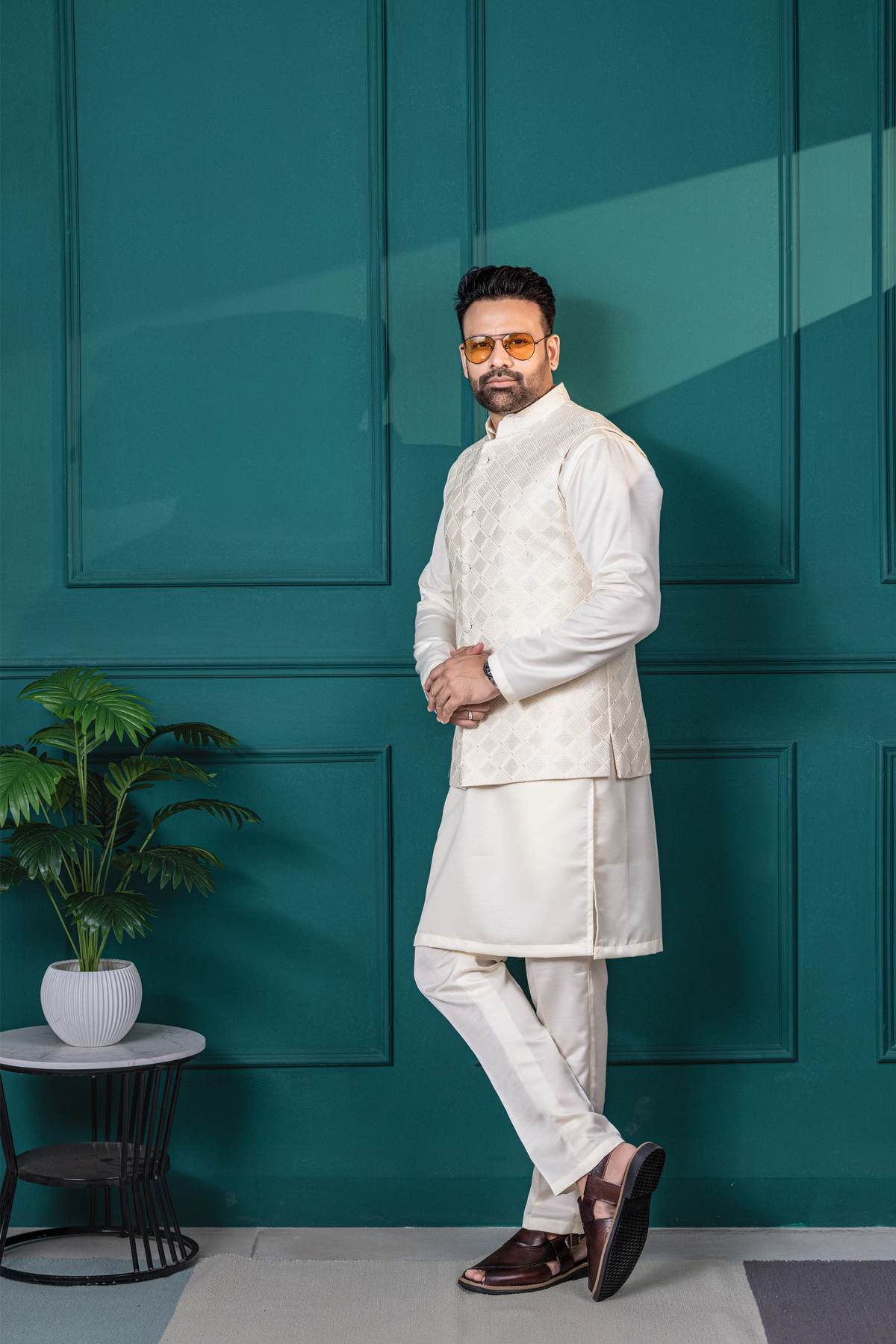 Ivory Diamond Vest & Kurta Set