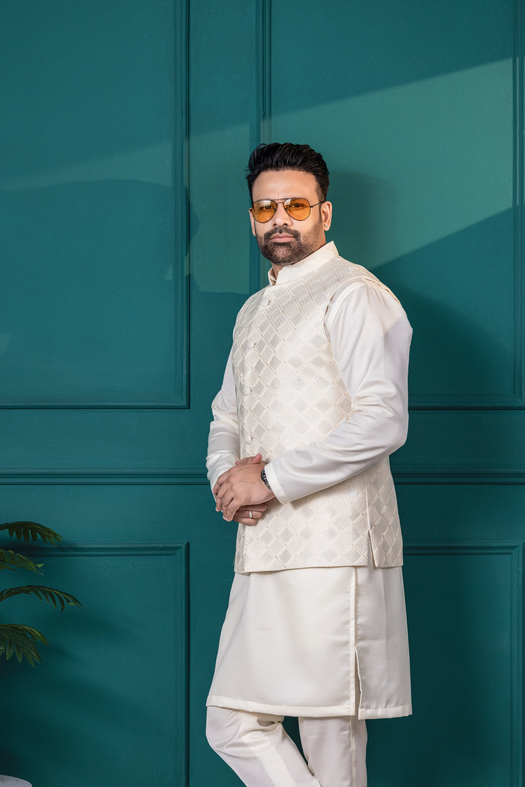 Ivory Diamond Vest & Kurta Set