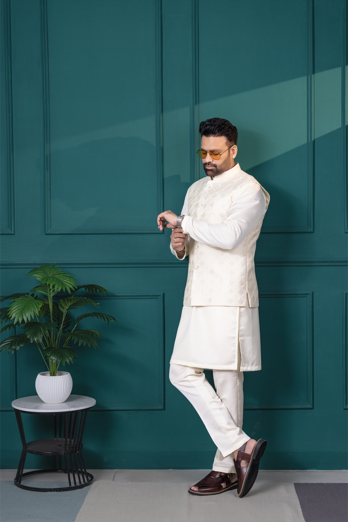 Ivory Diamond Vest & Kurta Set