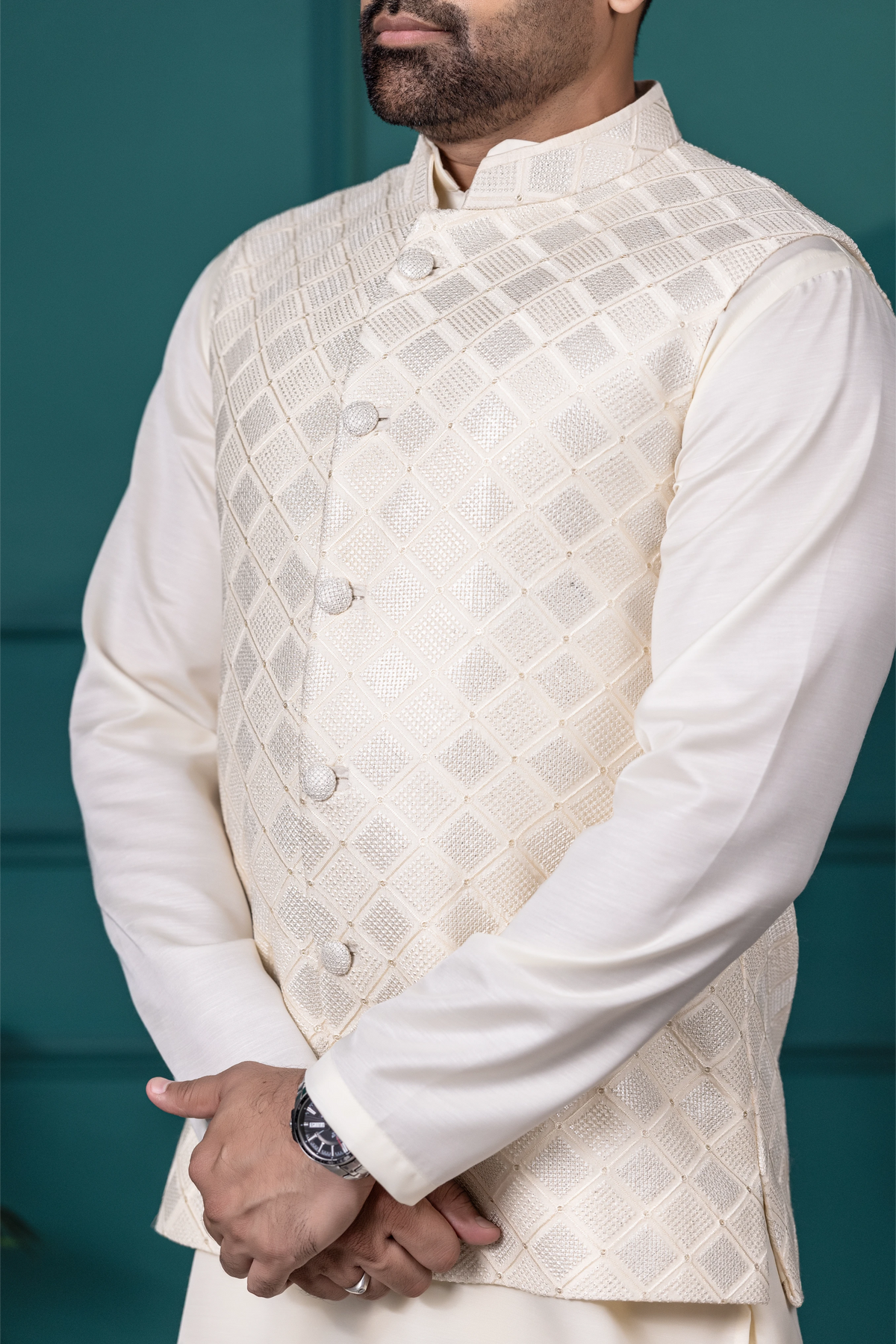 Ivory Diamond Vest & Kurta Set