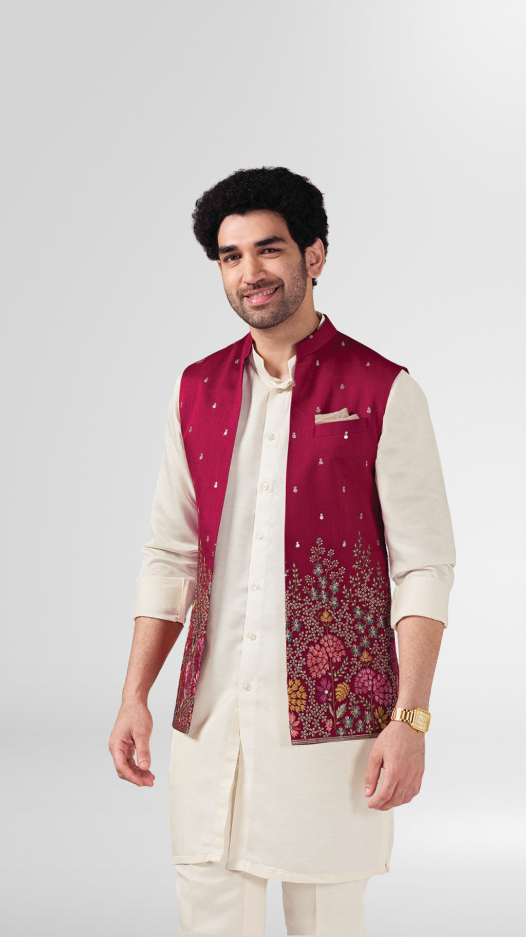 Bold Floral Vest & Kurta Set
