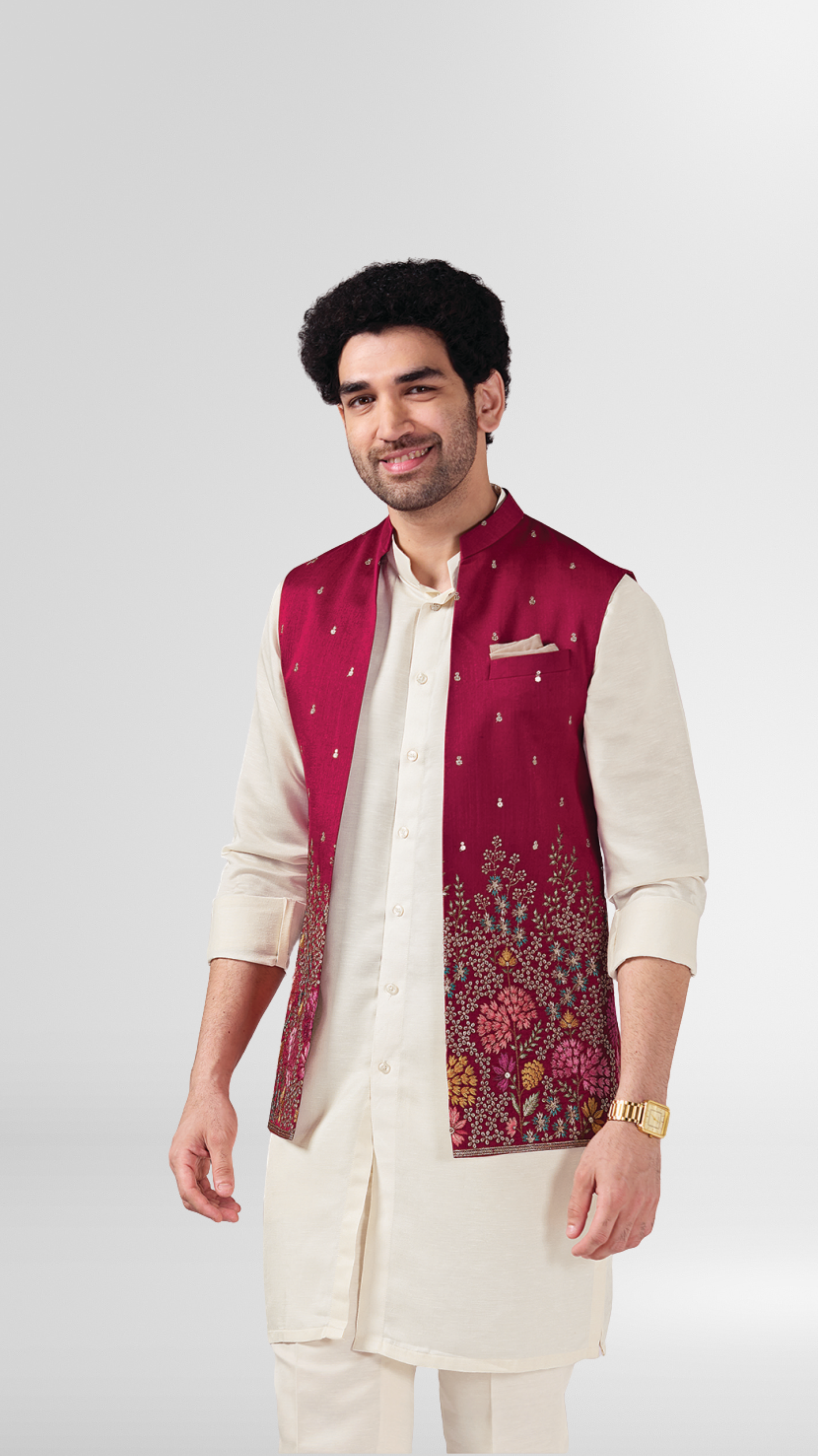 Bold Floral Vest & Kurta Set