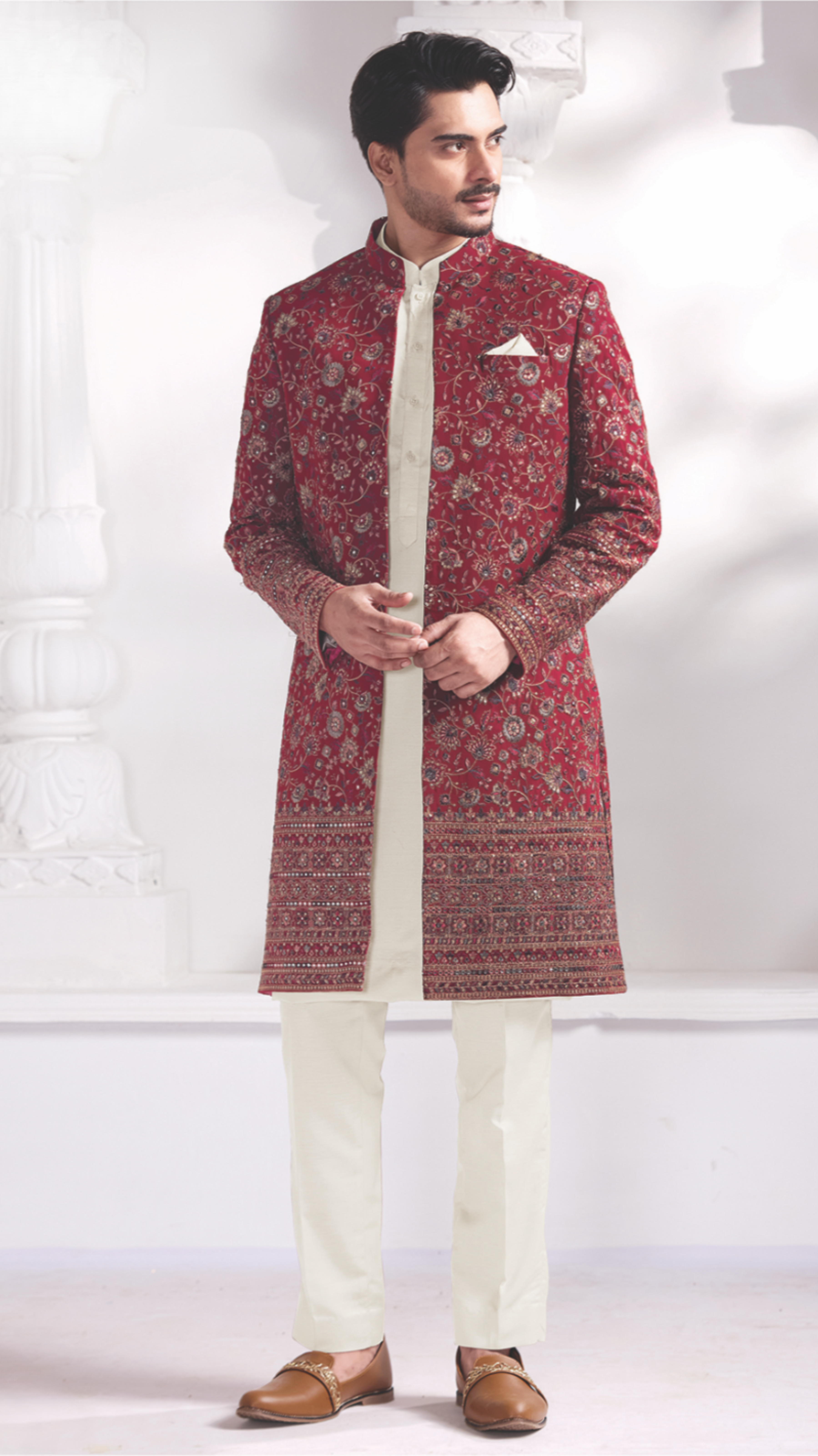 Vibrant Red Floral Indo-Western Set
