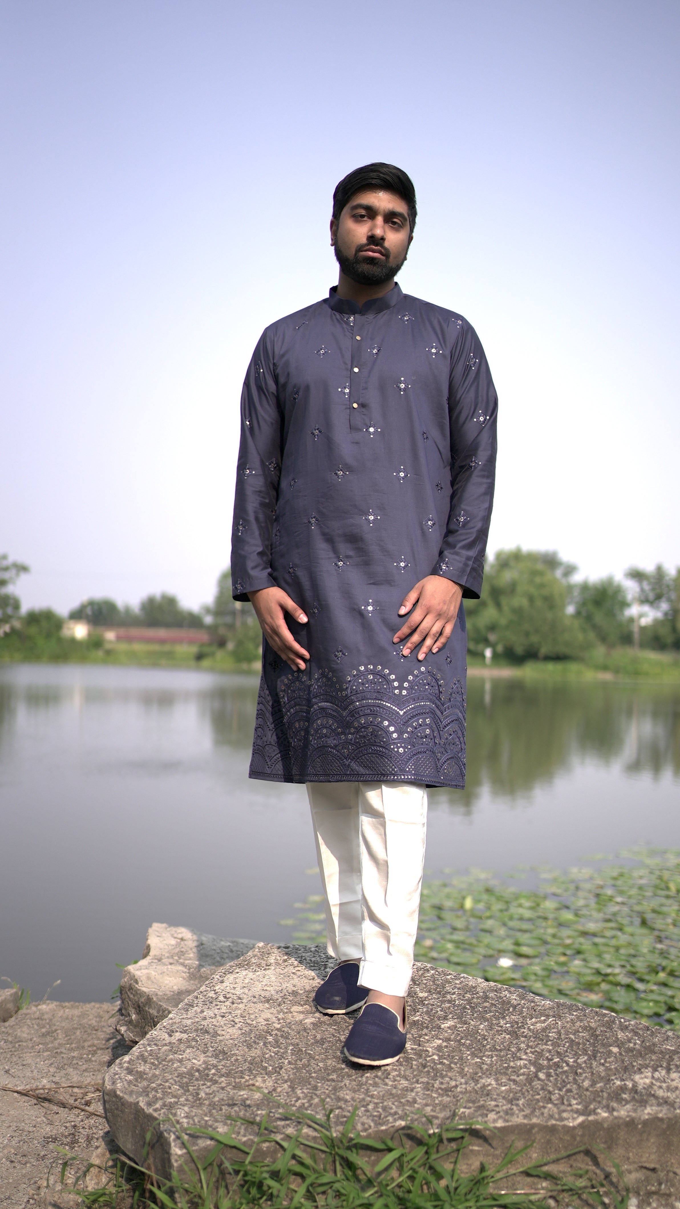 Blue Sequined Kurta