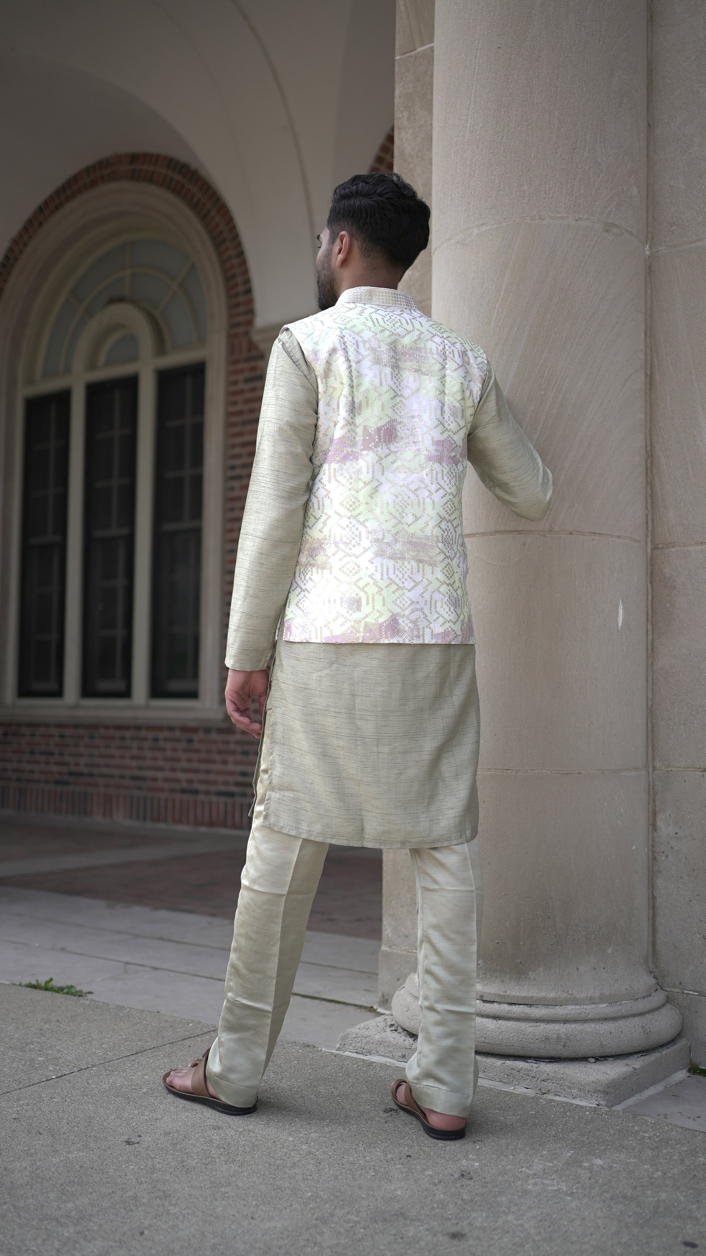 Sequined Vest and Green Kurta Set