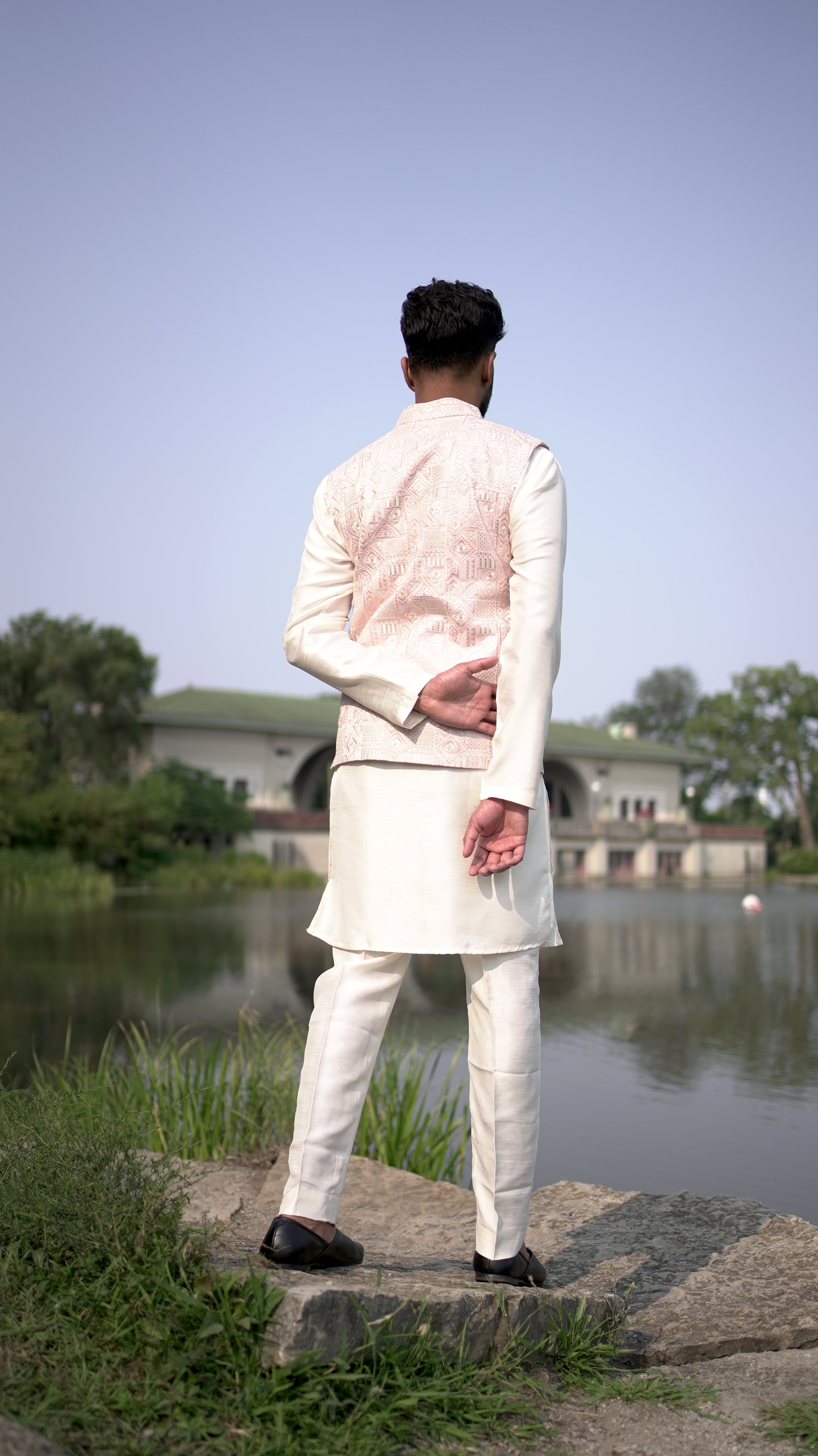 Pink Pattern Vest and Kurta Set