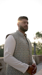 Green Embroidered Vest and Kurta Set