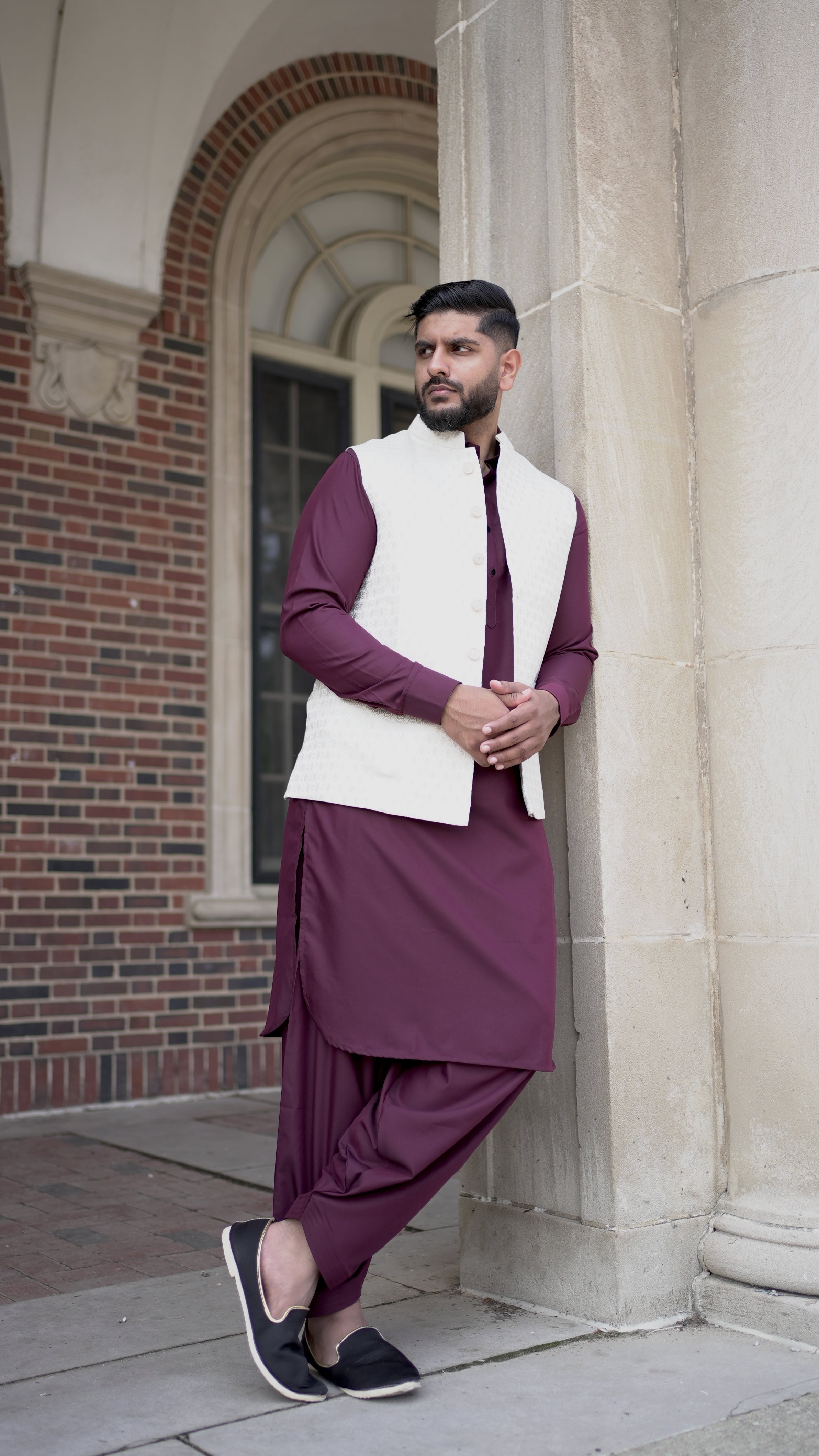 White Vest and Pathani Kurta Set