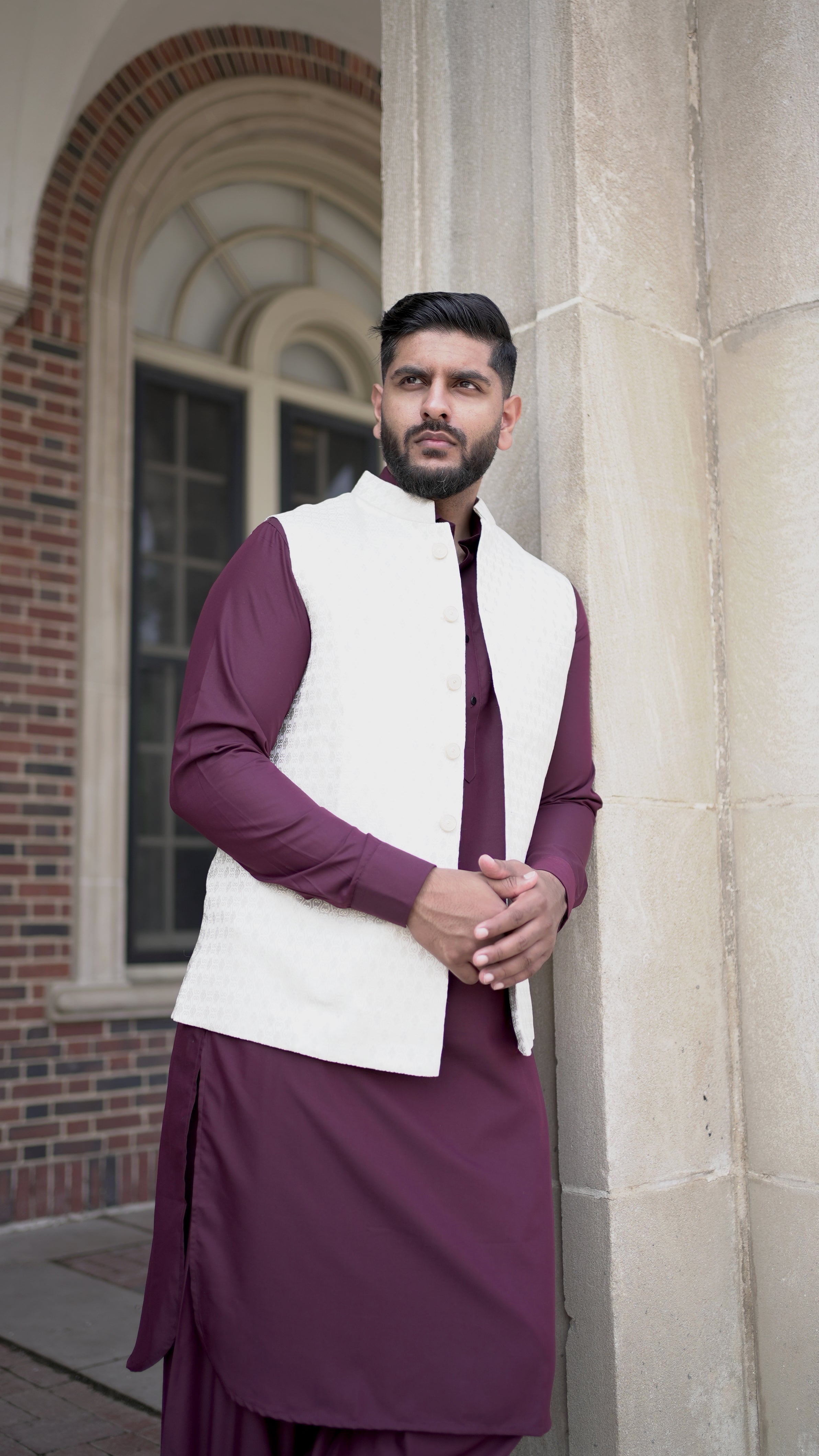 White Vest and Pathani Kurta Set